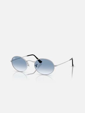 Ray-Ban OVAL Metal Sunglasses in Silver with Blue Gradient Lenses